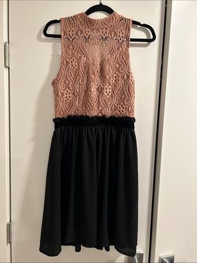 Maurices Blush Pink Lace Top Black Skirt Midi Dress